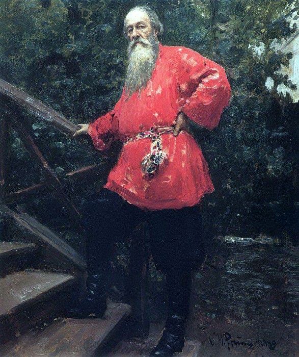 VA Stasov at his dacha in the countryside near Starozhilovka Pargolovo, Ilya Repin