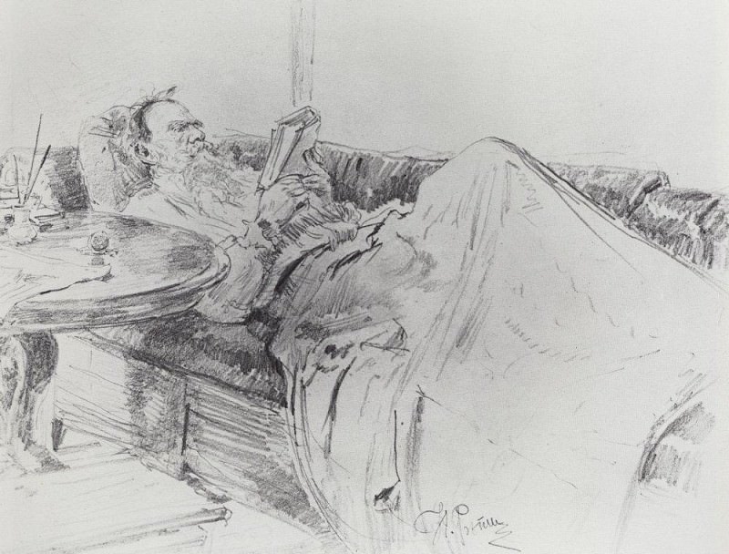 Leo Tolstoy reading, Ilya Repin