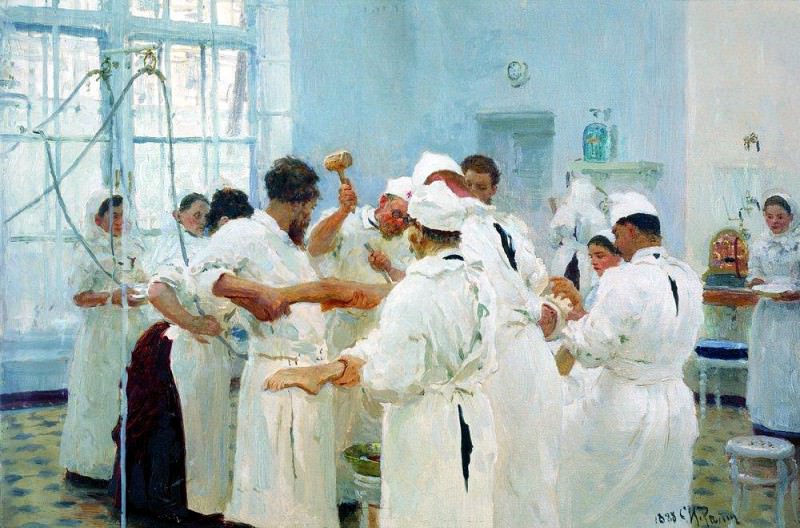 Surgeon E. Pavlov in operating room, Ilya Repin