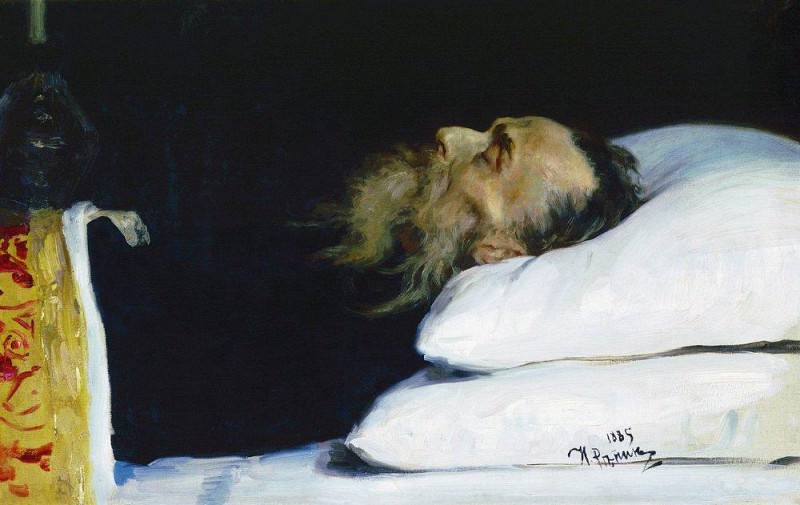 Historian Nikolay Kostomarov in the coffin, Ilya Repin