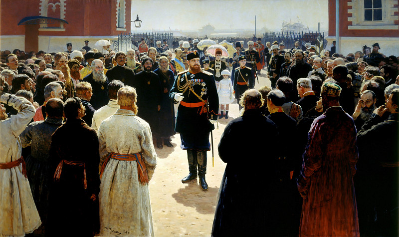 Admission township heads Emperor Alexander III in the courtyard of Petrovsky Palace in Moscow