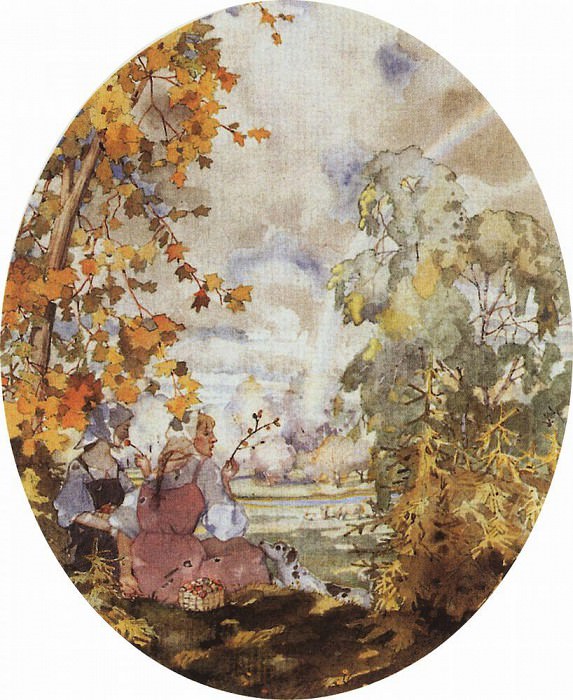 Pastoral scene with two girls, Konstantin Andreevich Somov