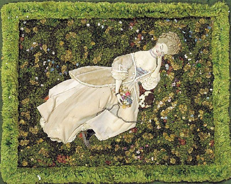 Lady with a dog resting on the lawn, Konstantin Andreevich Somov