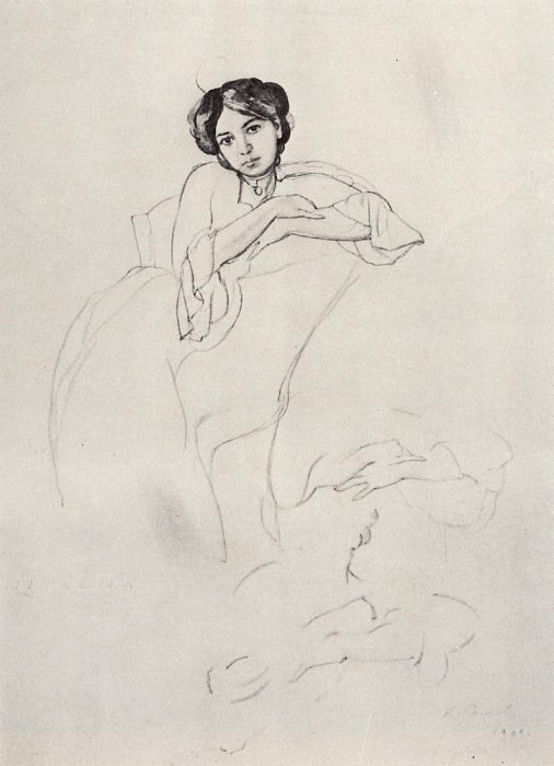 Portrait of a woman and sketches of hands, Konstantin Andreevich Somov