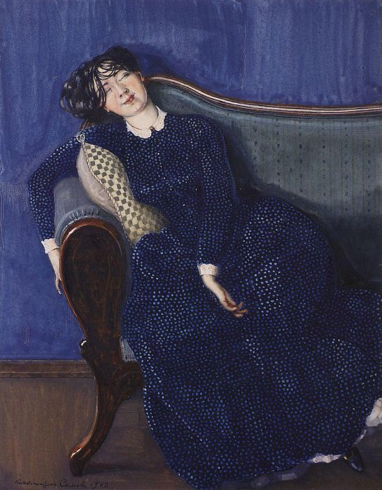 Sleeping woman in a blue dress, Konstantin Andreevich Somov