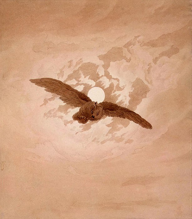 Friedrich, Caspar David. Flying Owl on the background of moonlit sky, Hermitage ~ part 12