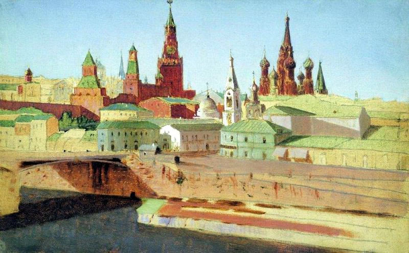 view Moskvoretsky Bridge, the Kremlin and St. Basils Cathedral., Arhip Kuindzhi (Kuindschi)