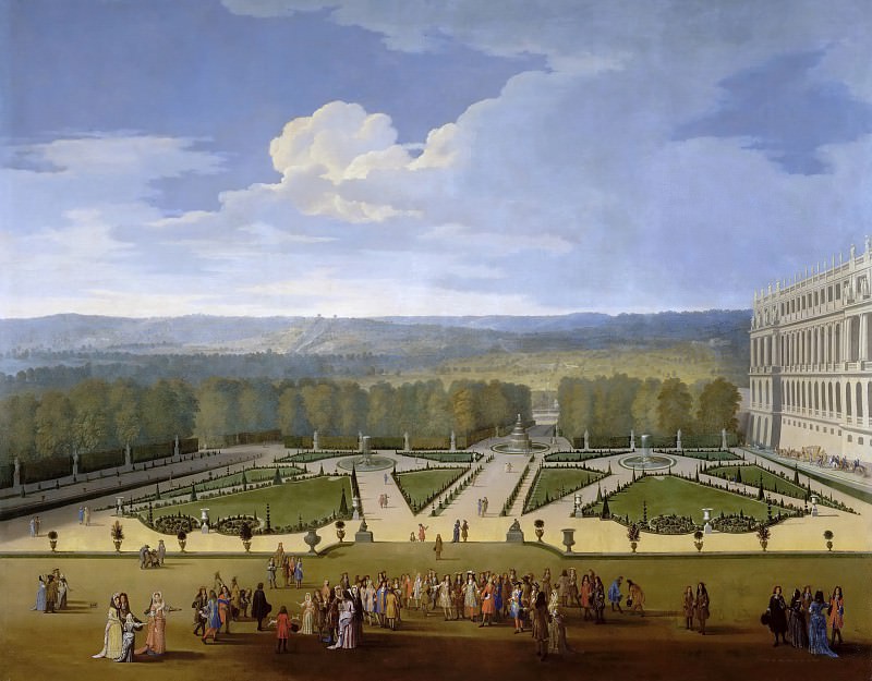 Этьен Аллегрен -- Прогулка Людовика XIV в версальских садах, Версальский дворец