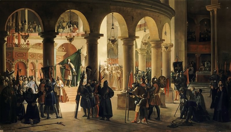 Франсуа-Мариус Гране -- Годфрид Бульонский преподносит церкви Гроба Господня трофеи Аскалона в августе 1099 года, Версальский дворец