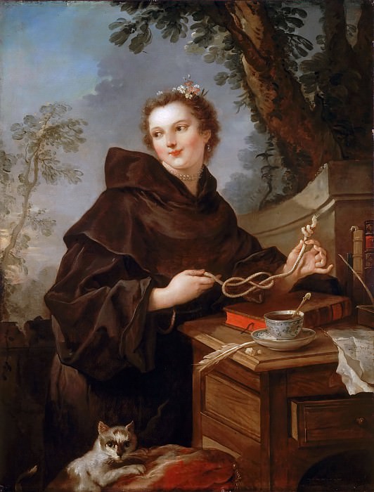 Charles-Joseph Natoire -- Louise-Anne de Bourbon, Mlle de Charolais , in a monk’s robe, holding the chord of St. Francis, Château de Versailles