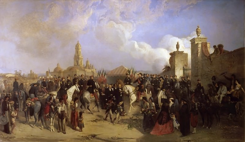 Jean-Adolphe Beaucé -- Arrival of the French Military Expedition in Mexico City on June 10, 1863. General Forey receives the keys of the city from the prefect Azcaraste , Château de Versailles