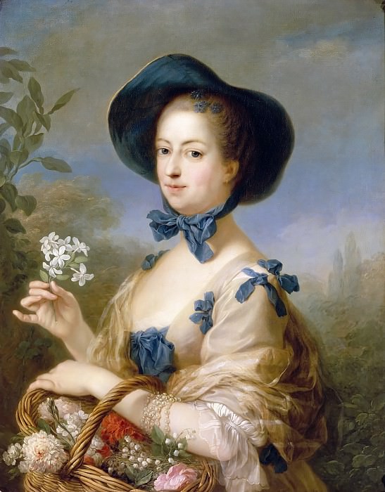 Carle van Loo -- Jeanne-Antoinette Poisson, Madame Lenormant d’Etiolles, Marquise de Pompadour , portrait called “Belle Jardiniere”, Château de Versailles