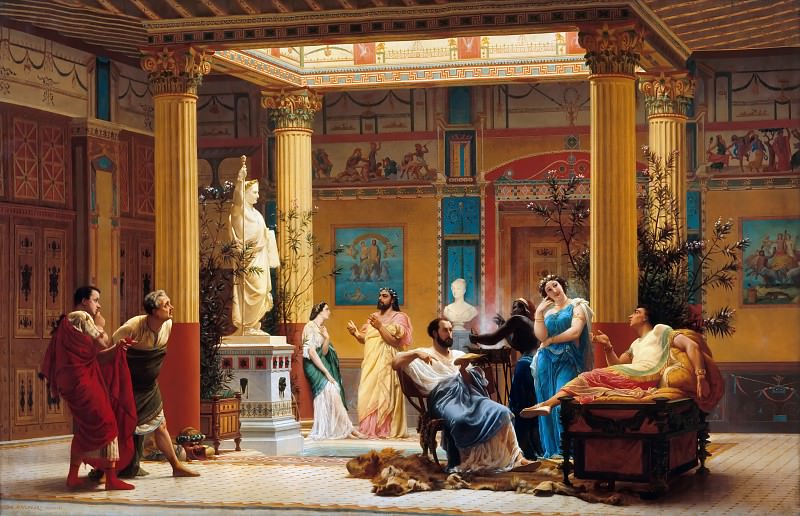 Gustave Boulanger -- Rehersal of The Flute Player and The Wife of Diomedes in the atrium of Prince Napoleon’s Pompeian house in Paris in 1860, Château de Versailles