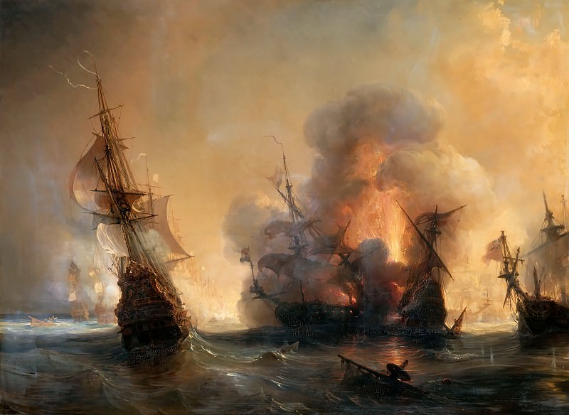 Théodore Gudin -- Attack of the English Fleet by Comte de Tourville and Jean Bart at Smyrna, 27 June 1693 , Château de Versailles