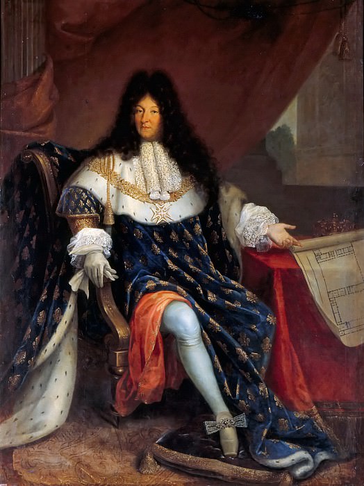 Николя-Рене Жоллен старший -- Людовик XIV с планом поместья св Людовика в Сен-Сир, Версальский дворец
