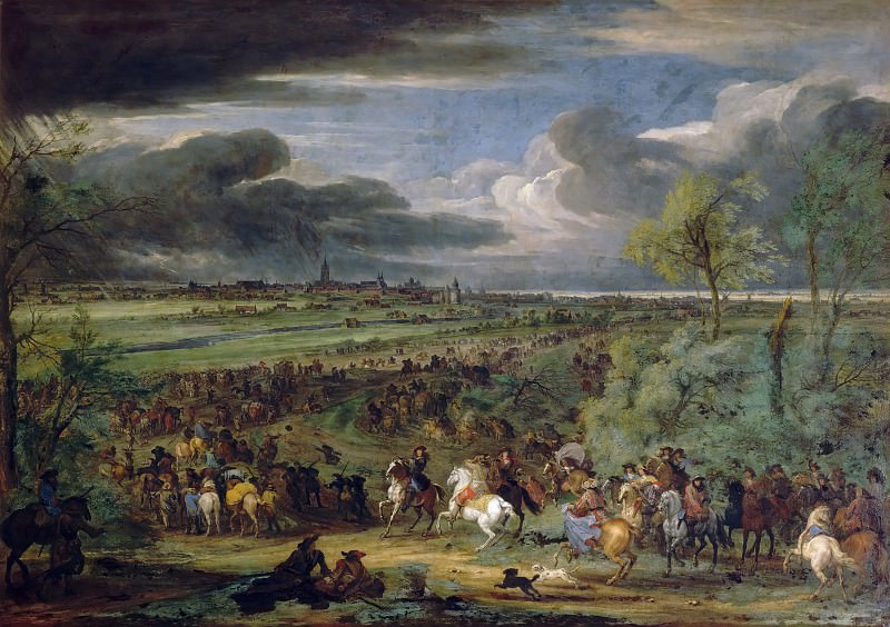 Adam Frans van der Meulen -- View of the Army of the King marching on Courtray, which was taken 18 July 1667, Château de Versailles