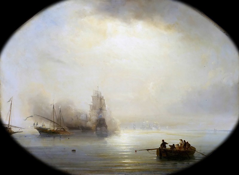 Théodore Gudin -- French Galleys Capture a Dutch Ship en route to Ostende, July 1, 1702, Château de Versailles