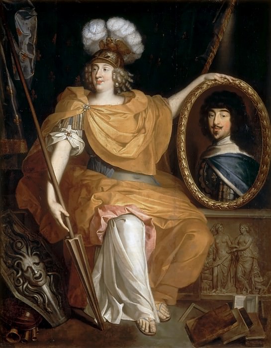 Pierre Bourguignon -- Anne-Marie-Louise d’Orléans, Duchess of Montpensier, La Grande Mademoiselle, as Minerva, Holding a Portrait of her Father, Gaston of France, Château de Versailles