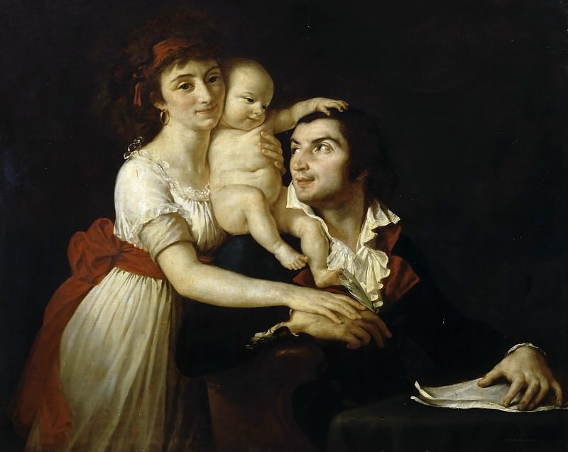 Жак-Луи Давид -- Камиль Демулен с женой Люси и ребенком, Версальский дворец