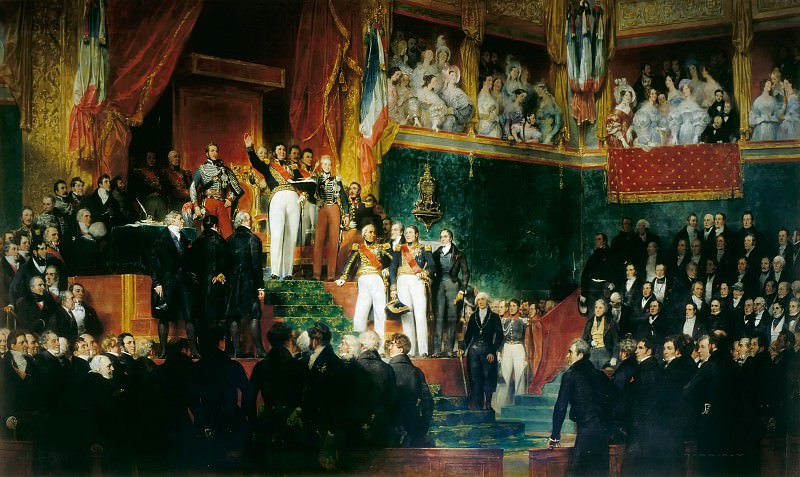 Эжен Девериа -- Король принимает присягу соблюдать устав 1830 года в присутствии парламента, Версальский дворец