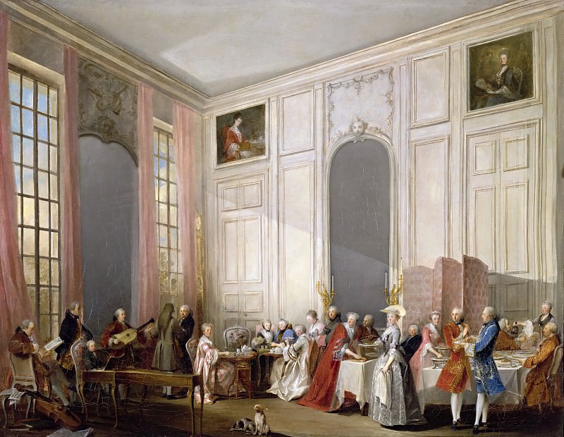 Michel Barthélemy Ollivier -- English tea at the Salon des Quatre Glaces at the Temple, with the Prince de Conti, Château de Versailles