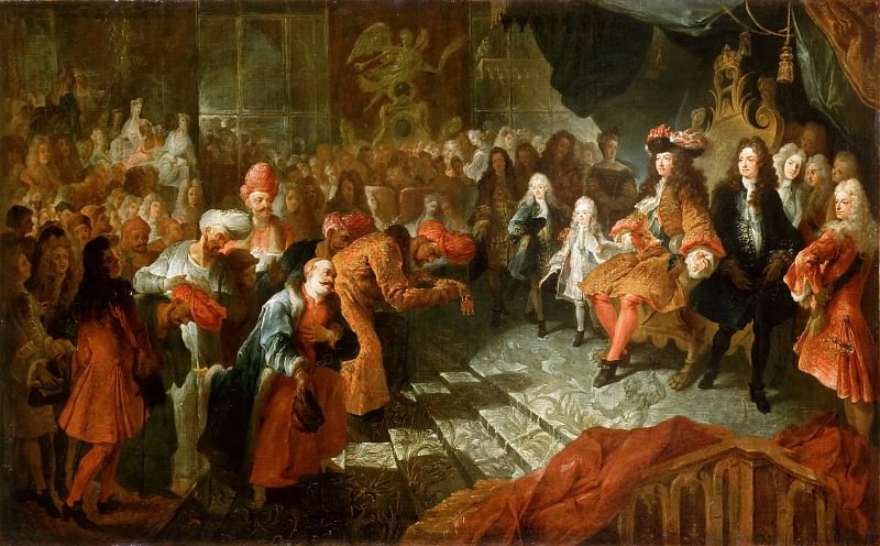 Antoine Coypel -- Louis XIV receiving the envoy from Persia in the Hall of Mirrors, 19 February 1715, Château de Versailles