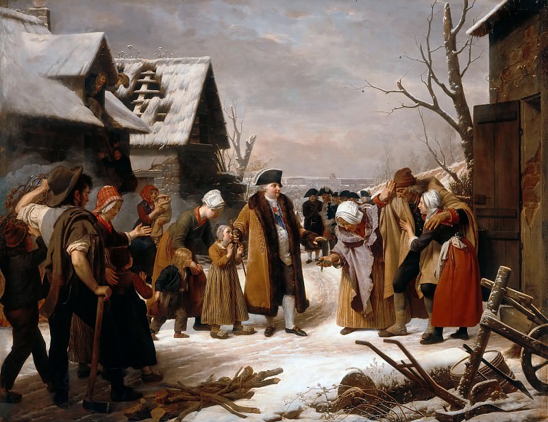 Louis Hersent -- Louis XVI Distributing Alms to the Poor of Versailles during the Winter of 1788, Château de Versailles