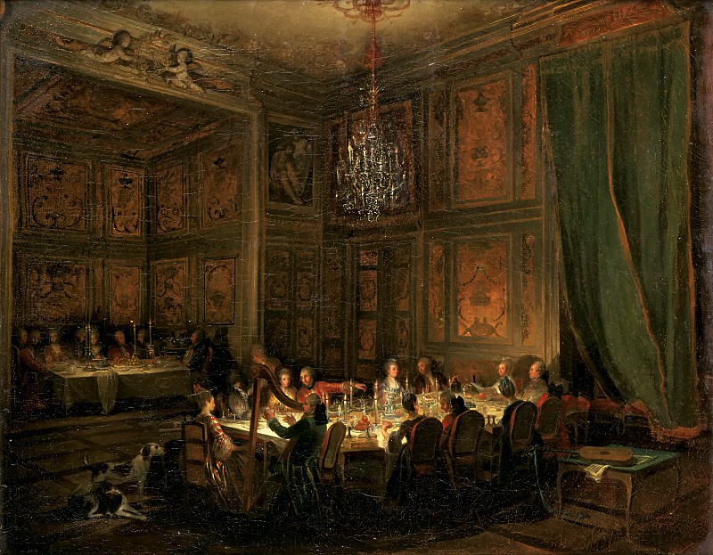 Michel Barthélemy Ollivier -- Supper of Prince de Conti at the Temple, 1766, Château de Versailles