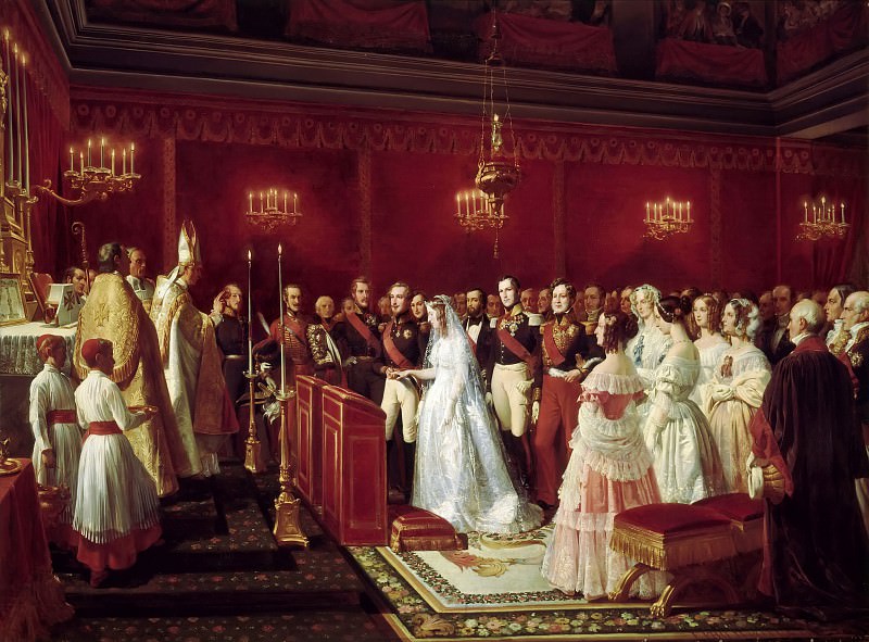 Félix Henri Emmanuel Philippoteaux -- Marriage of the Duc de Nemours and the Princess of Sax-Coburg-Gotha, in the chapel of the castle at Saint-Cloud, 27 April 1840., Château de Versailles