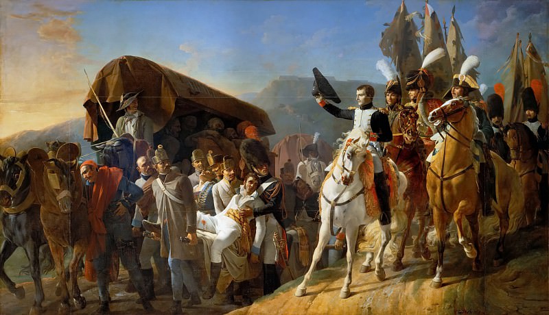 Дебре, Жан-Батист -- Наполеон отдает честь раненым воинам, 1806, Версальский дворец