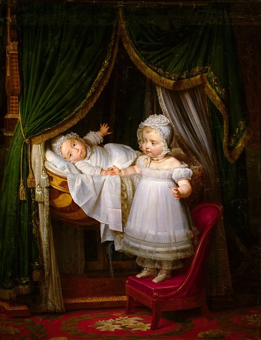 Louis Hersent -- Henri-Charles-Ferdinand d’Artois, Duc de Bordeaux in his cradle with his sister Louise-Marie-Thérèse d’Artois in the Tuileries Palace, Château de Versailles