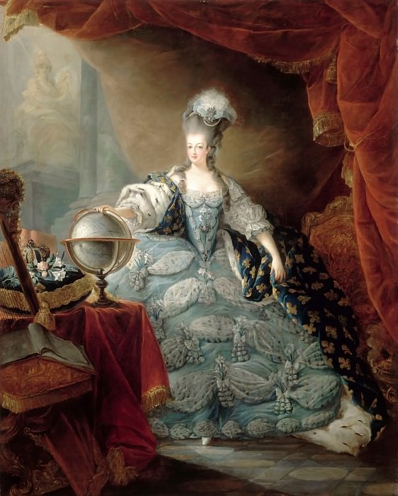 Jean-Baptiste André Gautier-Dagoty -- Marie Antionette in Court Clothes with her Hand on a Globe, Château de Versailles