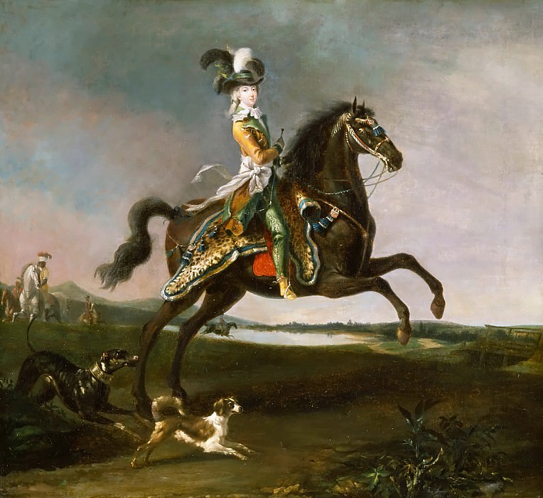 Louis-Auguste Brun -- Equestrian Portrait of Marie Antoinette in Hunting Costume, Château de Versailles