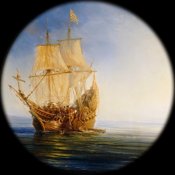 Гюден, Жан Антуан Теодор -- Испанский галеон, захваченный пиратом Пьером Леграном близ Багам в 1643 году, 60см, Версальский дворец