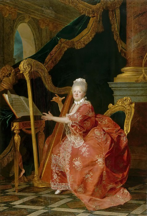 Этьен Обри -- Мадам Виктория, дочь Людовика XV, играющая на арфе, Версальский дворец