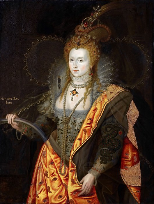 George Peter Alexander Healy, after a portrait attributed to Marcus Geeraerts the Younger -- Elizabeth I, Queen of England and Ireland in 1558, in ballet costume as Iris, known as the Rainbow Portrait, Château de Versailles