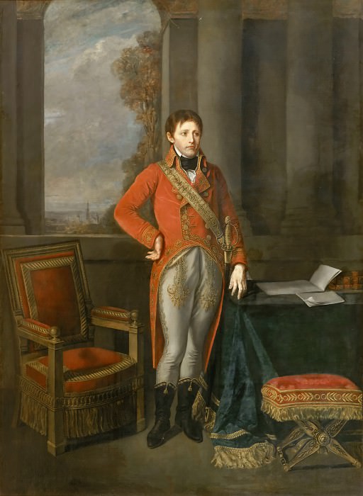 Jean-Baptiste Greuze -- Napoleon Bonaparte, First Consul, Standing before a View of Antwerp in 1803, Château de Versailles