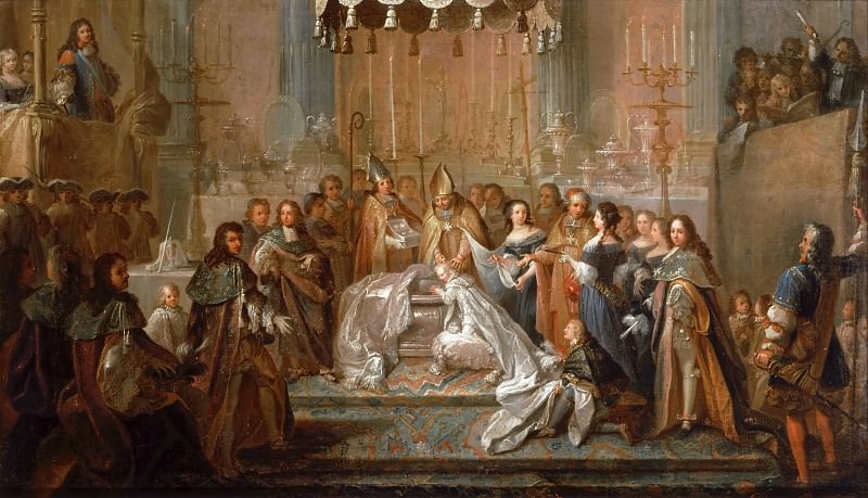 Joseph Christophe -- Baptism of the Dauphin Louis, son of Louis XIV, celebrated in the court of the Old Chateau de Saint-Germain-en-Laye, March 24, 1668., Château de Versailles