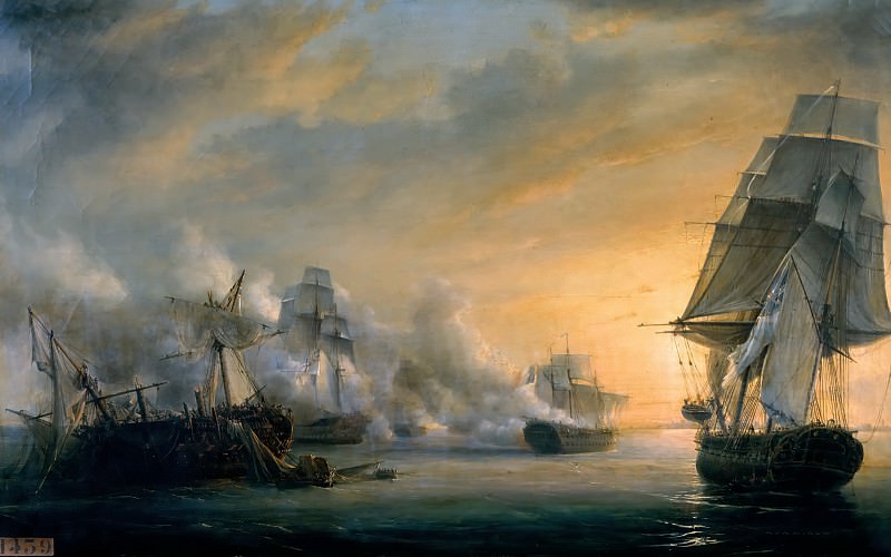 Pierre-Julien Gilbert -- Naval Combat between La Formidable, under Command of Amable Troude, and three English Vessels, Venerable, Caesar and Superb, and the Frigate Thames before Cádiz on July 13, 1801 , Château de Versailles