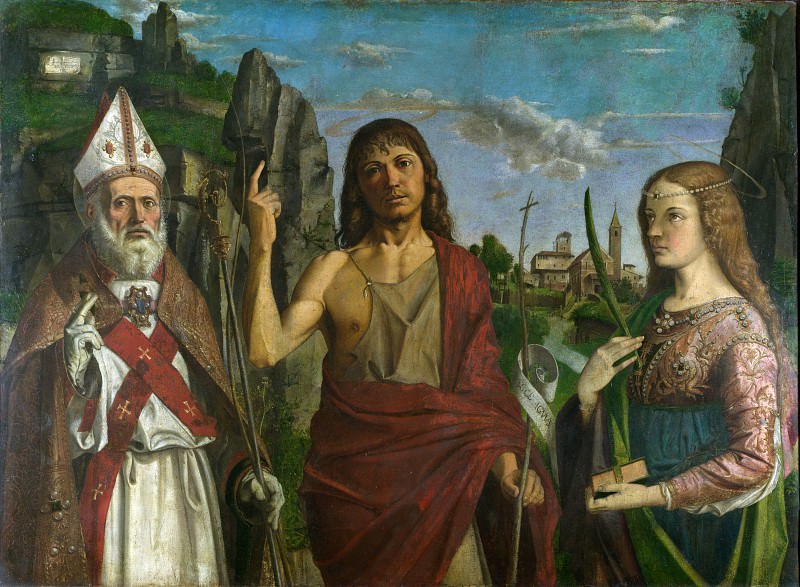 Bartolomeo Montagna – Saint Zeno, Saint John the Baptist and a Female Martyr, Part 1 National Gallery UK