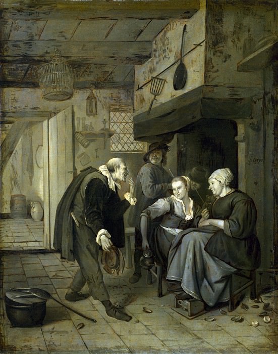 After Jan Steen – An Itinerant Musician saluting Two Women in a Kitchen, Part 1 National Gallery UK