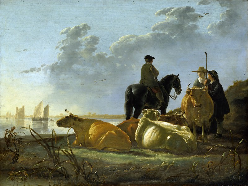 Aelbert Cuyp – Peasants and Cattle by the River Merwede, Part 1 National Gallery UK