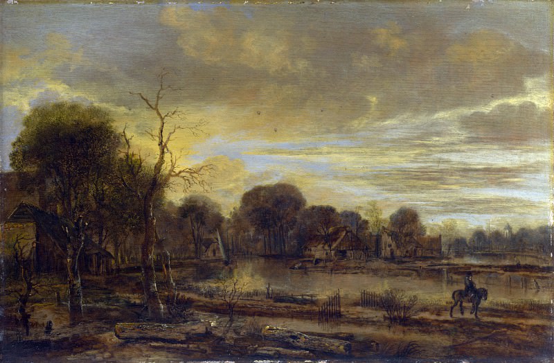 Арт ван дер Нер – Речной пейзаж с деревней, Часть 1 Национальная галерея