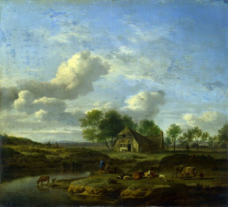 Adriaen van de Velde – A Landscape with a Farm by a Stream, Part 1 National Gallery UK