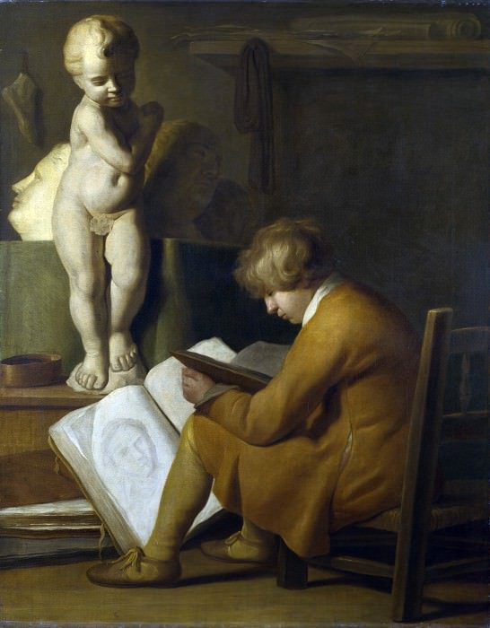 Валлерант Вайлант – Сидящий мальчик, изучающий рисунки, Часть 1 Национальная галерея