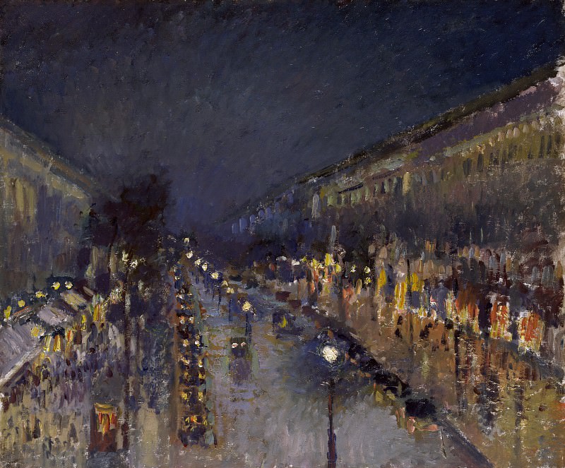 Camille Pissarro – The Boulevard Montmartre at Night, Part 1 National Gallery UK