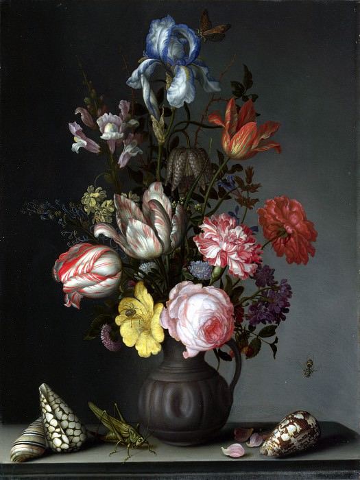 Balthasar van der Ast – Flowers in a Vase with Shells and Insects, Part 1 National Gallery UK