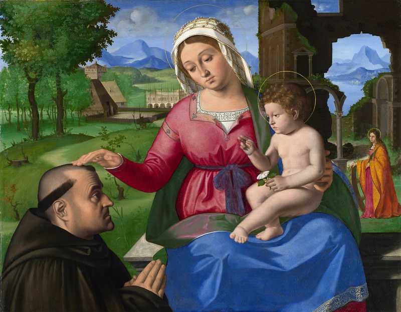 Andrea Previtali – The Virgin and Child with a Supplicant, Part 1 National Gallery UK