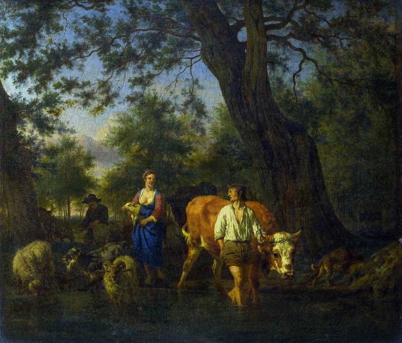 Адриан ван де Вельде – Крестьяне со скотом, переходящие ручей, Часть 1 Национальная галерея
