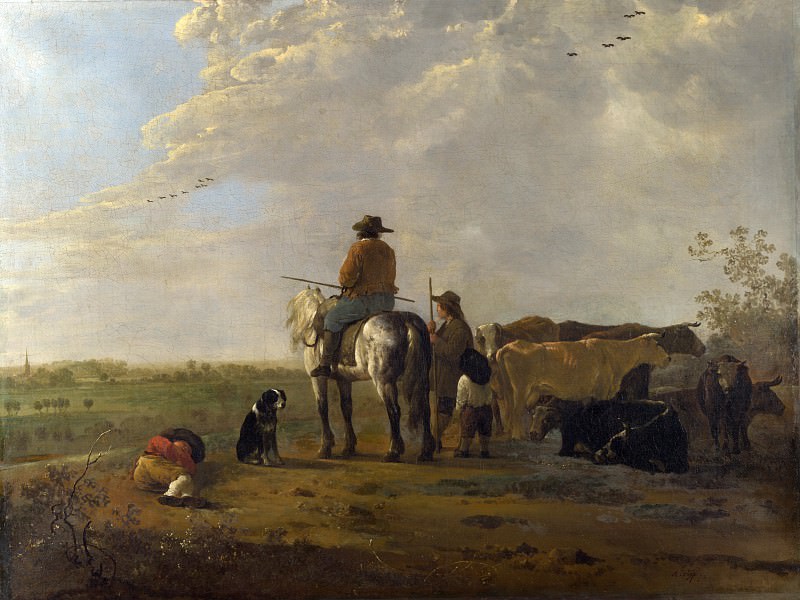 Aelbert Cuyp – A Landscape with Horseman, Herders and Cattle, Part 1 National Gallery UK